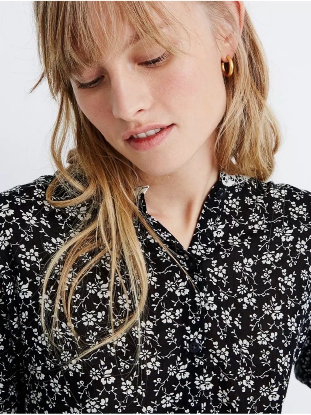 Madewell Black White Floral Cotton Button Front Blouse Medium